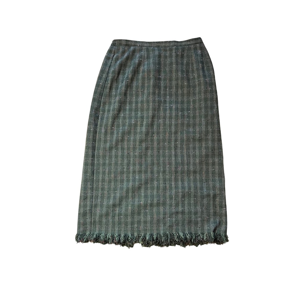 Sag Harbor DRESS PETITE Women's Green Plaid‎ Fringe Maxi Skirt Size 12P